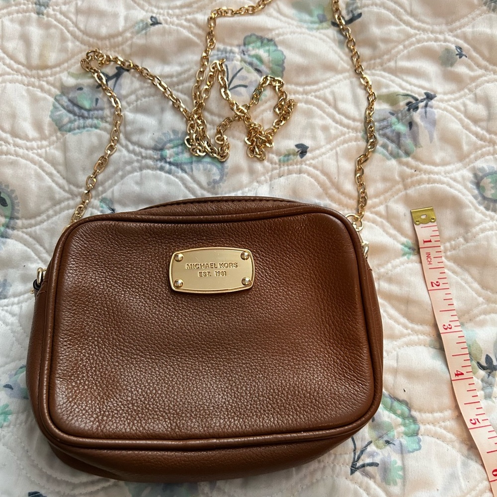 Michael Kors Tan Leather Crossbody Bag with Gold Chain